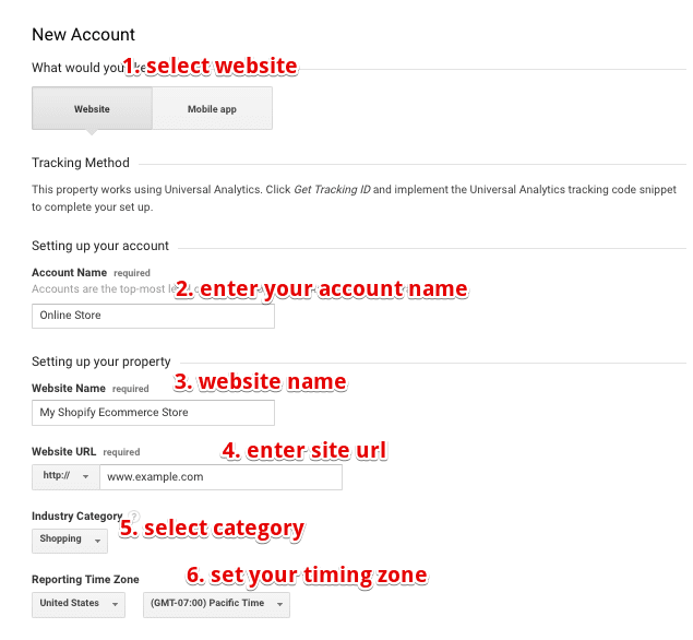 Setting up a new Website account: Google Analytics and Shopify